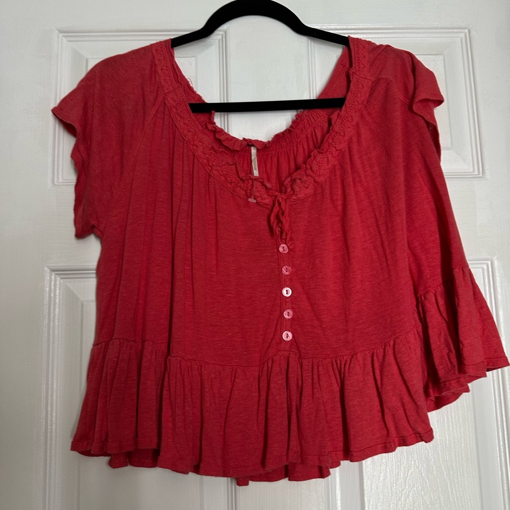 Free People Women's Peach Ruffled Top Small